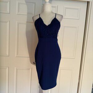 NWT Leyva's Royal Blue Lace Bodycon Crossback Spaghetti Strap Mini Dress